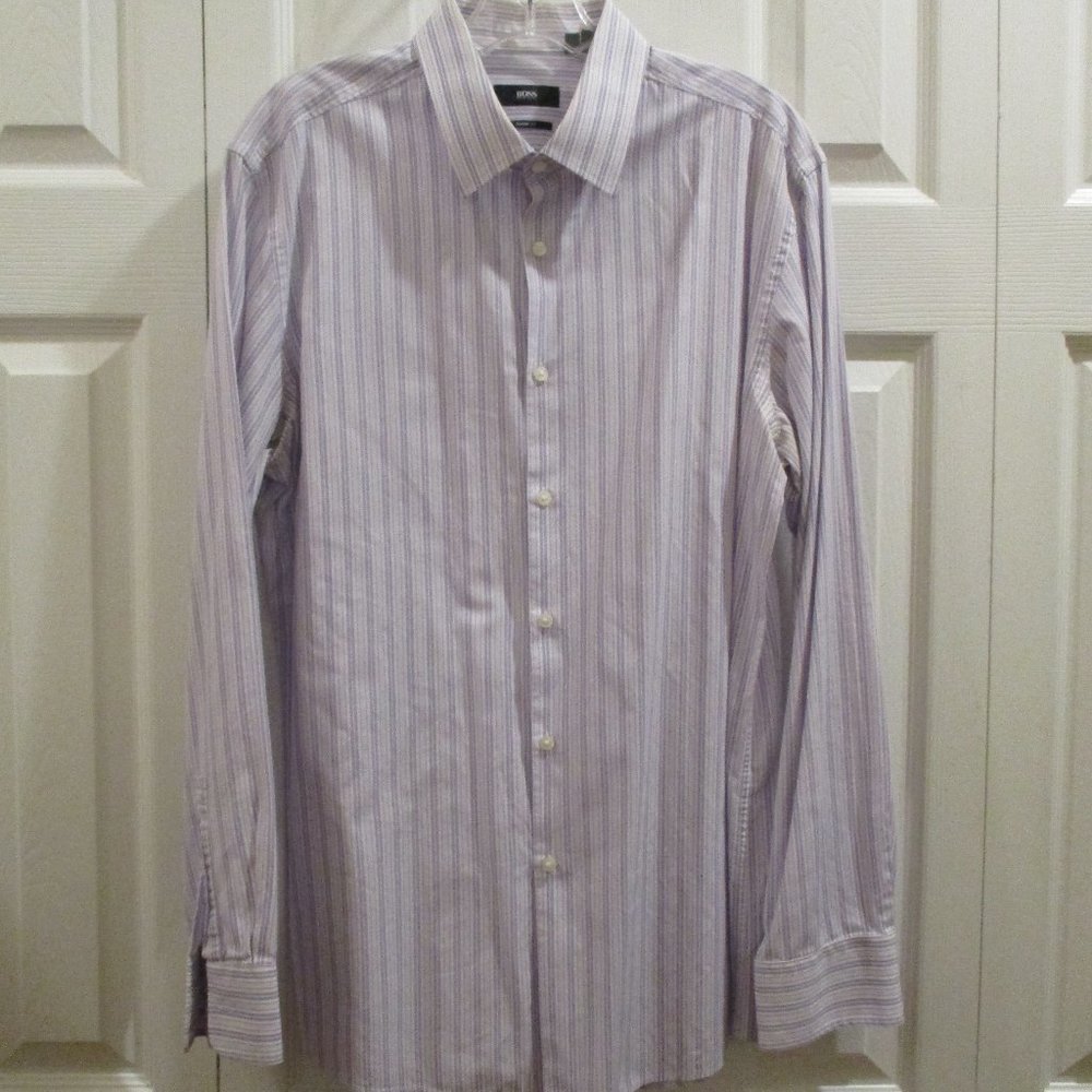 Hugo Boss Striped Dress Shirt 16.5 Neck 34-35 Sleeve Office Wear Professional - Picture 2 of 7